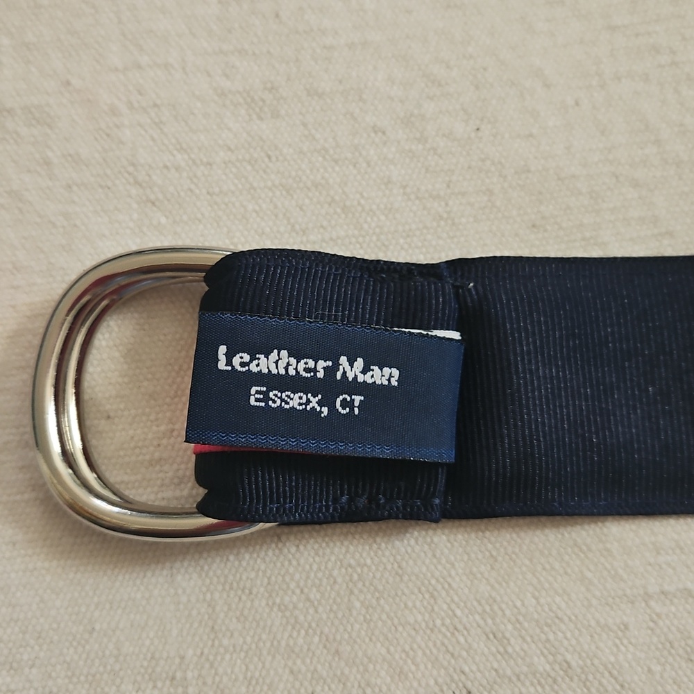Leather Man Navy And Pink Polka Dot Grosgrain D Ring Women's Belt - Picture 5 of 5